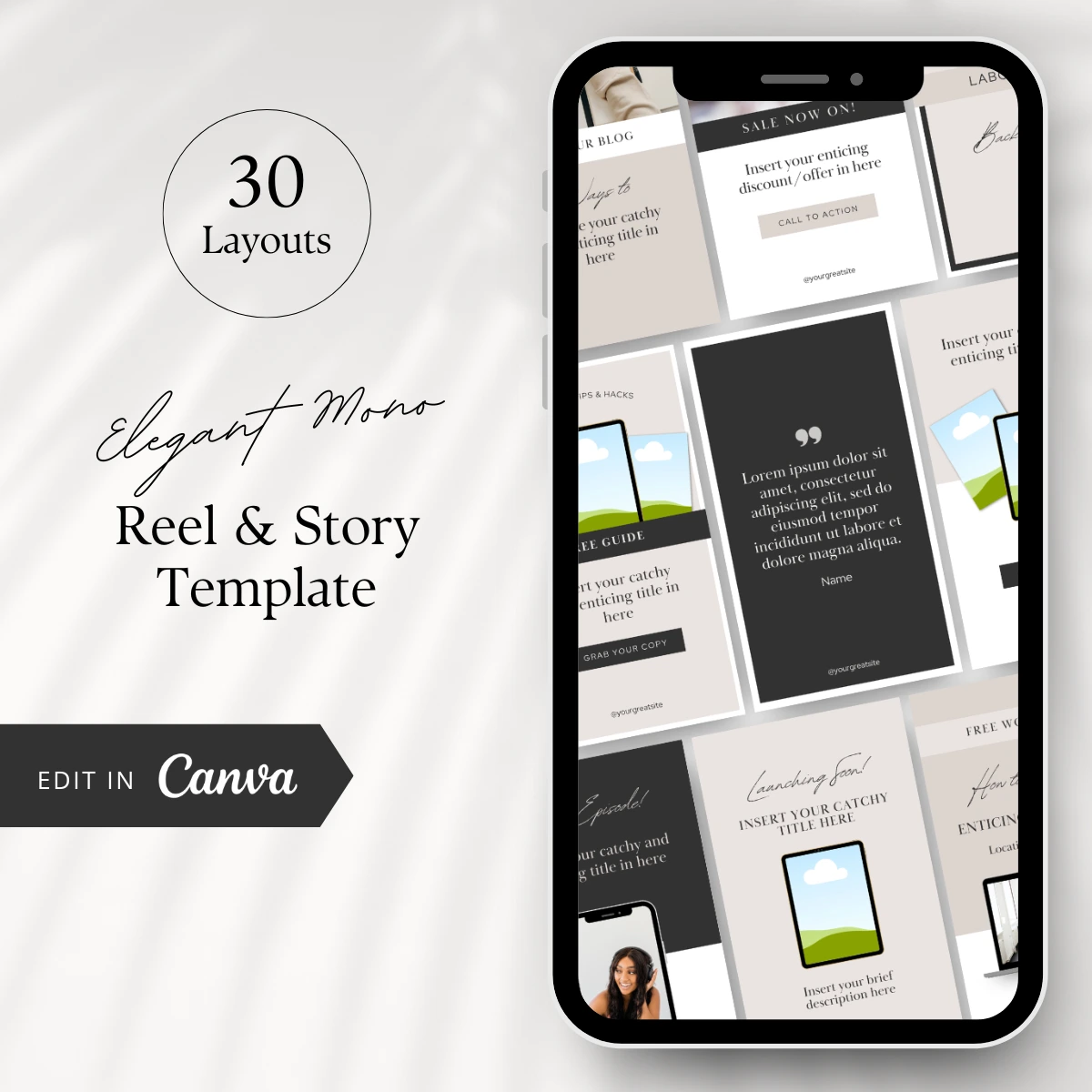Elegant Mono Canva Reels Template Mockup