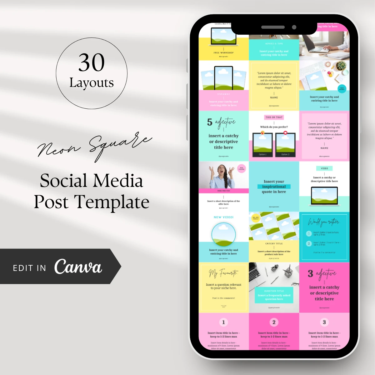 Neon Square Canva Post Template Mockup